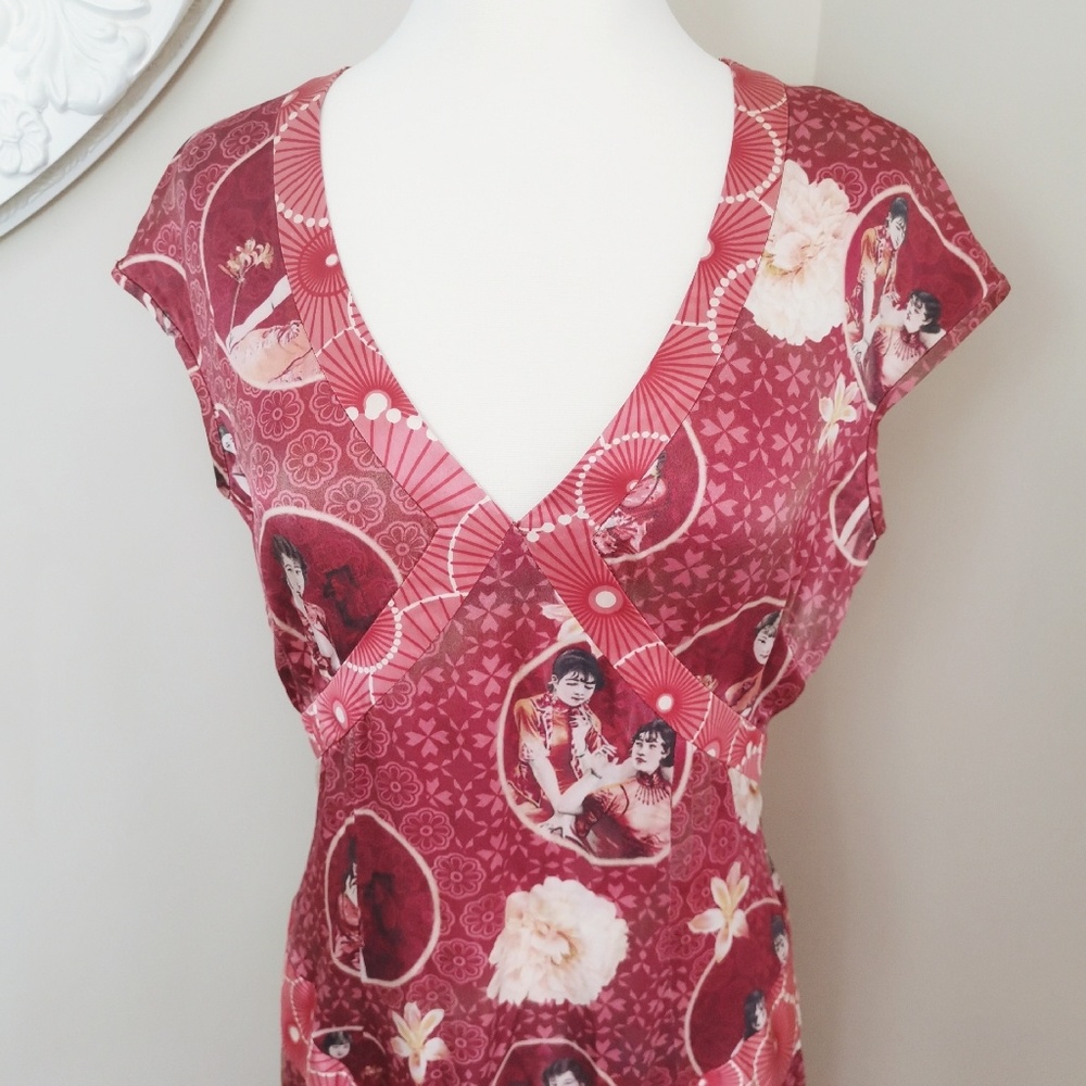 Vintage 100% Silk Chinese Floral Dress Size 10